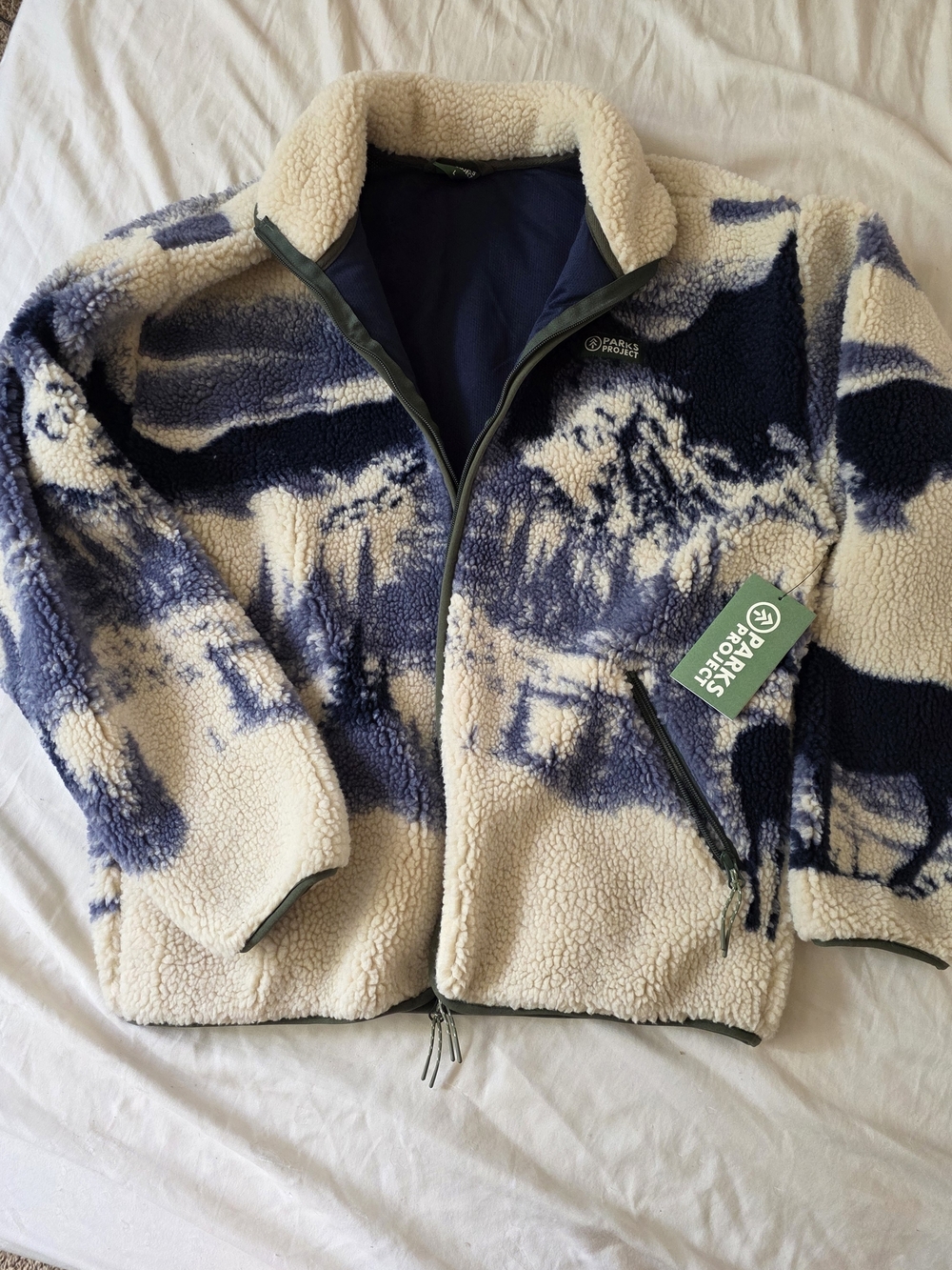 Parks Project Cream and Navy Teddy Fleece Jacket